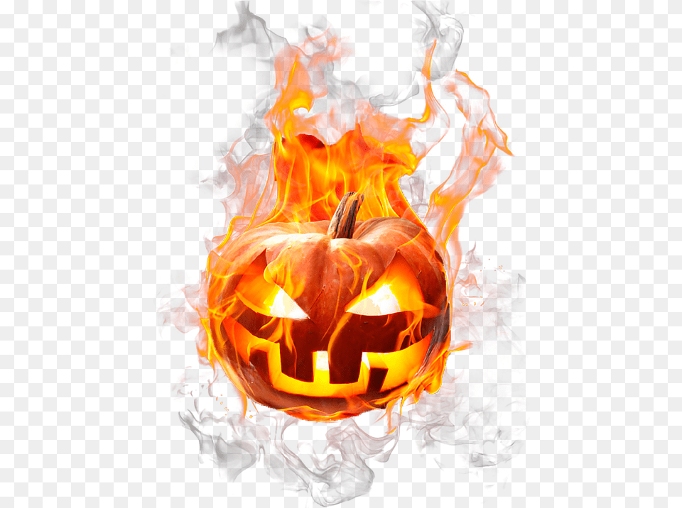 Halloween Pumpkin In Fire Pumpkin Fire, Bonfire, Flame Free Png Download