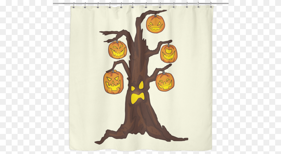 Halloween Pumpkin Tree Shower Curtain Gifts For Candy Treat Scary Trick Window Valance, Person Free Png