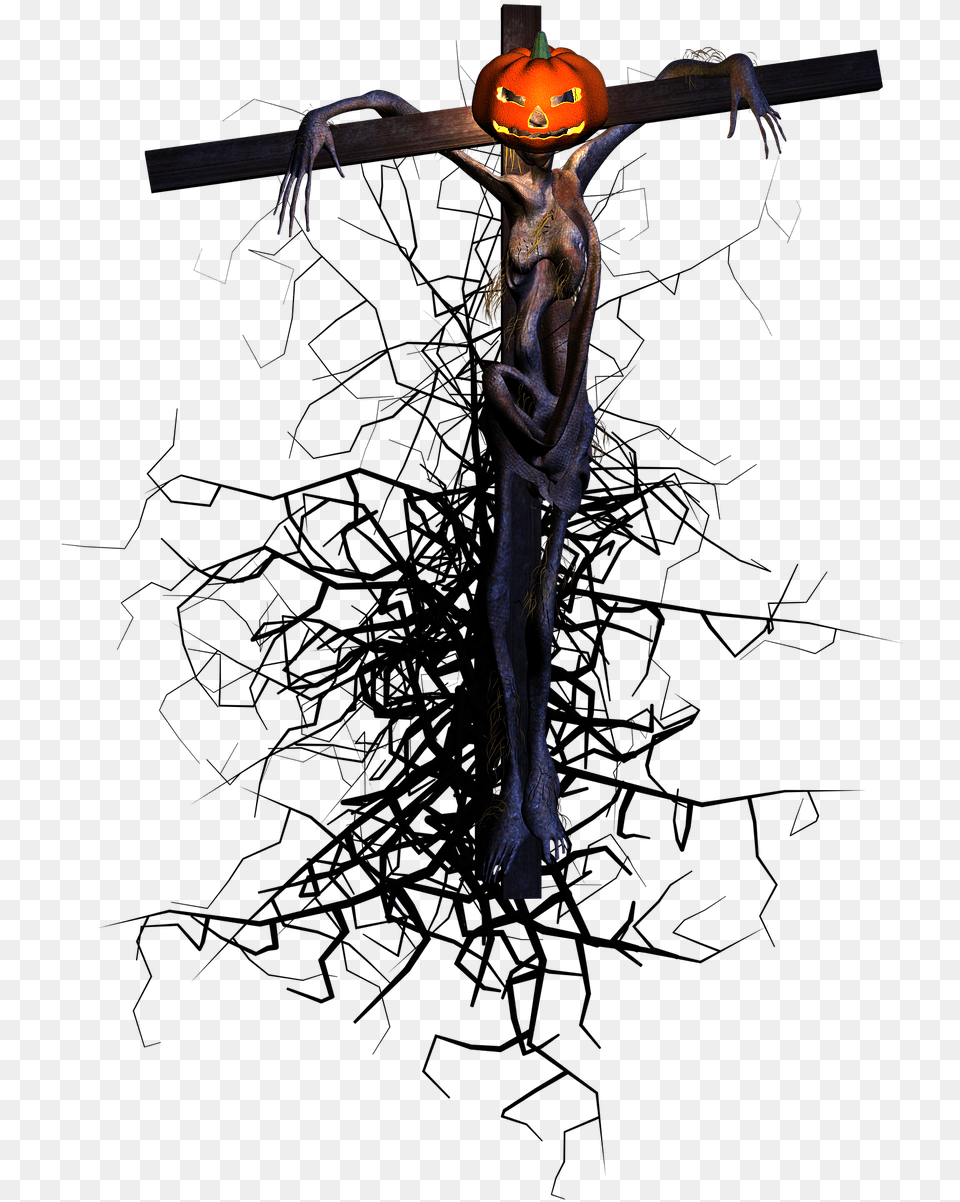 Halloween Scarecrow Pumpkin Halloween Scarecrow, Cross, Symbol, Person, Crucifix Png Image