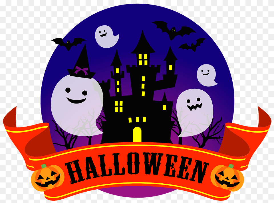 Halloween Scene Haunted House Ghosts Banner Clipart, Logo, Festival Free Transparent Png