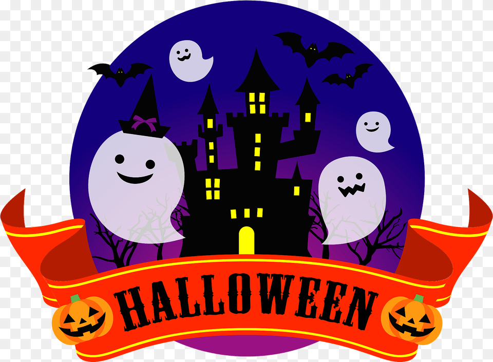 Halloween Scene Haunted House Ghosts Banner Clipart Halloween Ghost Clipart, Festival, Logo Free Png