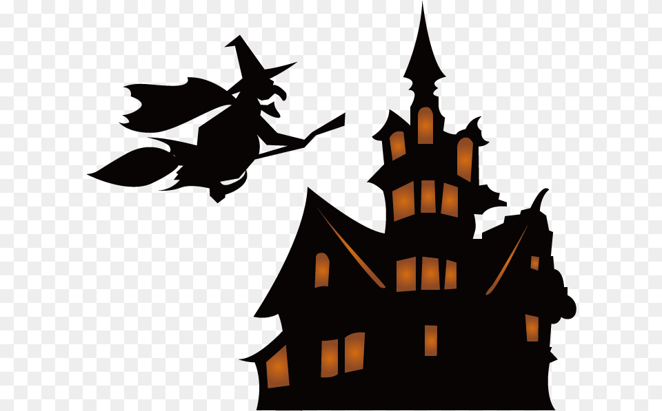 Halloween Silhouette Haunted House Cartoon Haunted House Background, Lighting, Lamp, Candle Free Png Download