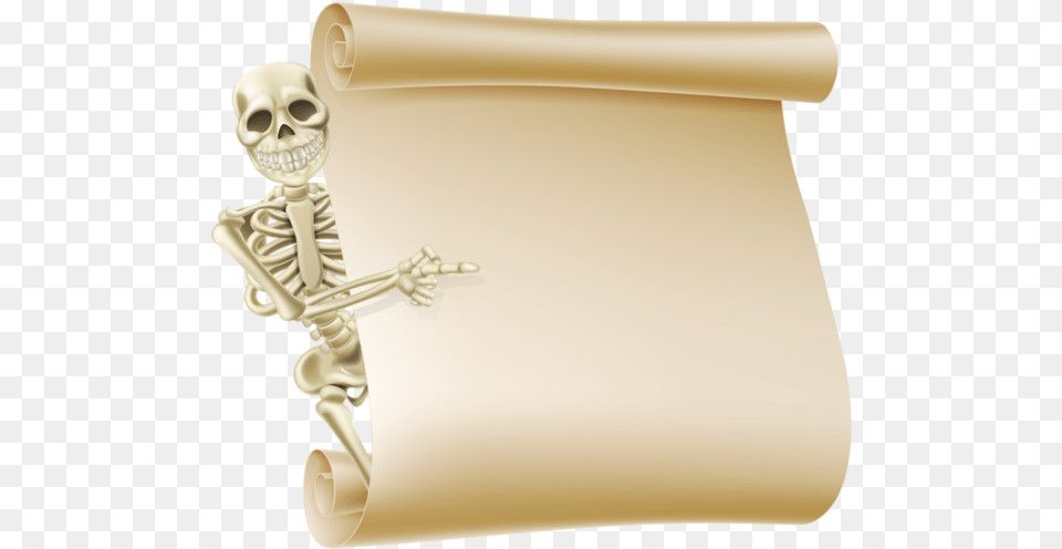 Halloween Skeleton Poster Psd Skeleton Holding A Banner, Text, Document, Scroll Png