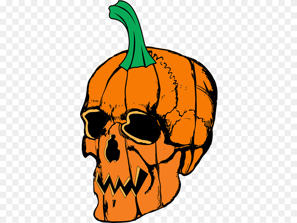 Halloween Skull Pumpkin Halloween Scary Pumpkin Logo Transparent, Food, Plant, Produce, Vegetable Free Png