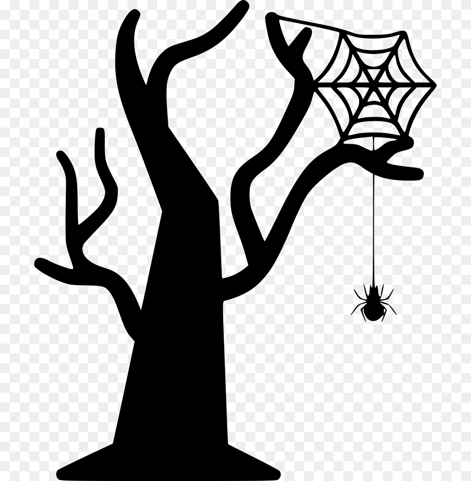 Halloween Spider Tree Web Bug Insect Comments Halloween Tree Icon, Stencil, Bow, Weapon, Animal Free Transparent Png