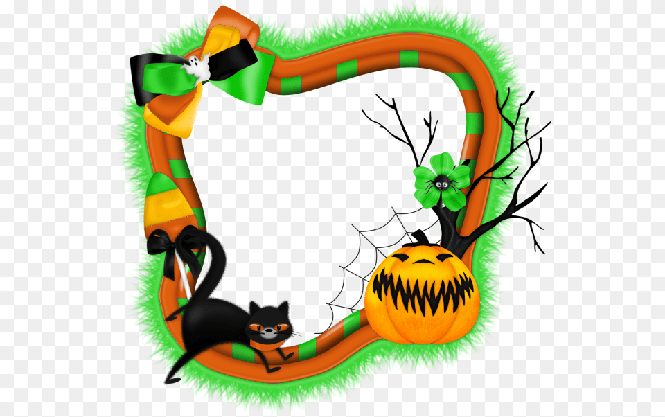 Halloween Photo Frame With Pumpkin And Cat, Food, Plant, Produce, Vegetable Free Transparent Png
