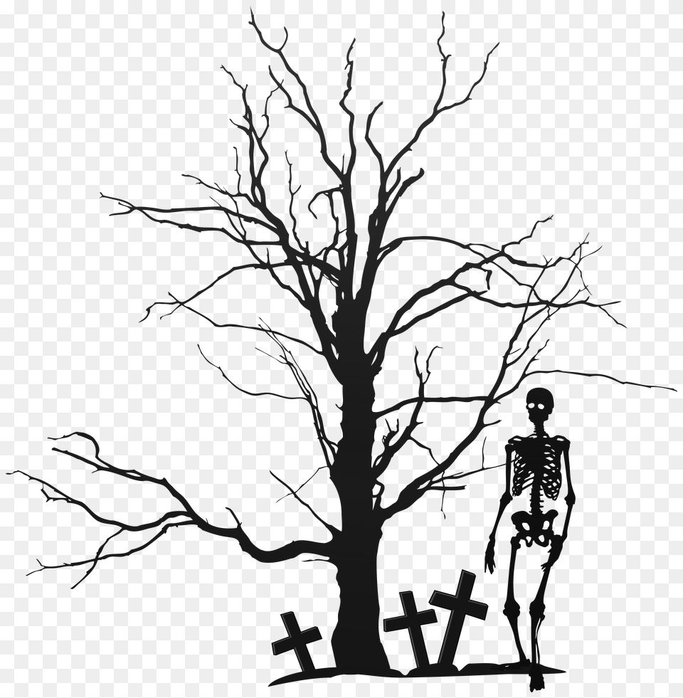 Halloween Tree And Skeleton Clipart Gallery, Art, Silhouette, Adult, Person Free Png Download