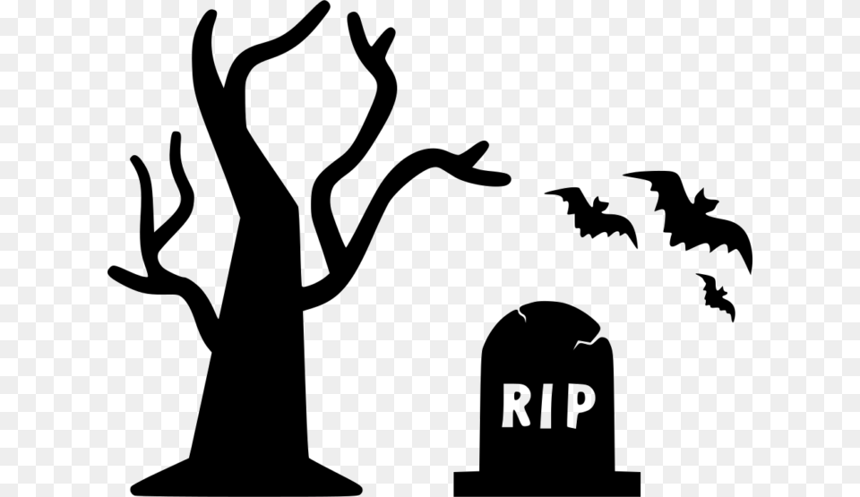 Halloween Tree Clipart, Silhouette, Stencil, Tomb, Gravestone Png