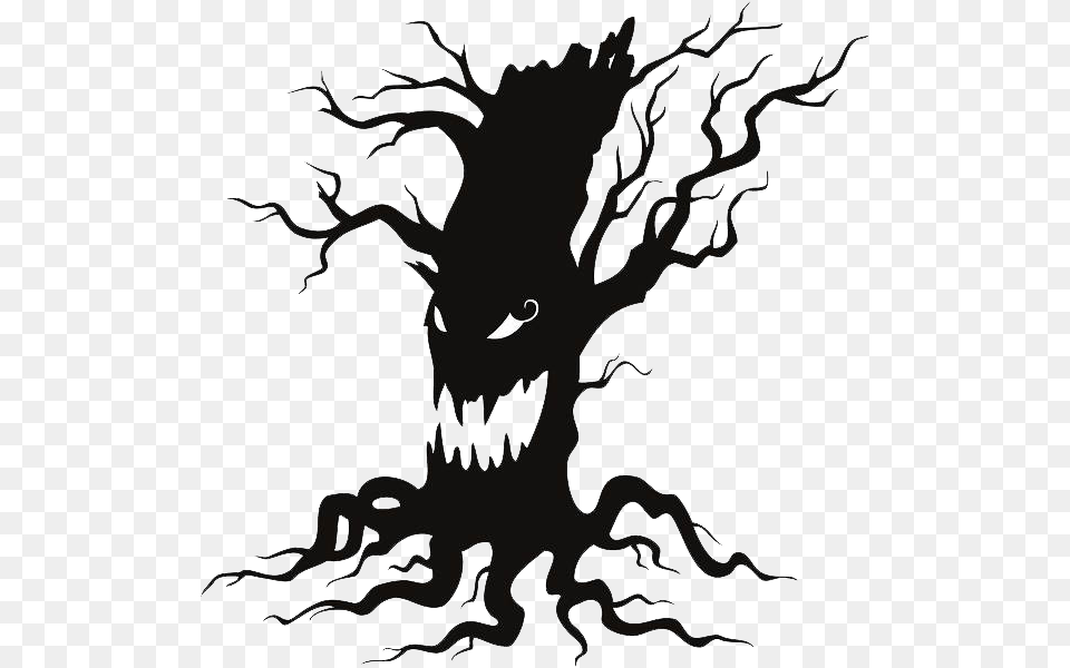 Halloween Tree File Hq Image Scary Tree Clipart Black And White, Silhouette, Stencil, Animal, Antelope Free Png Download