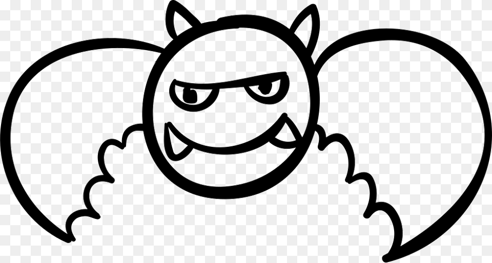 Halloween Winged Monster With Horns And Fangs Comments Clip Art, Stencil, Logo, Accessories, Glasses Free Png