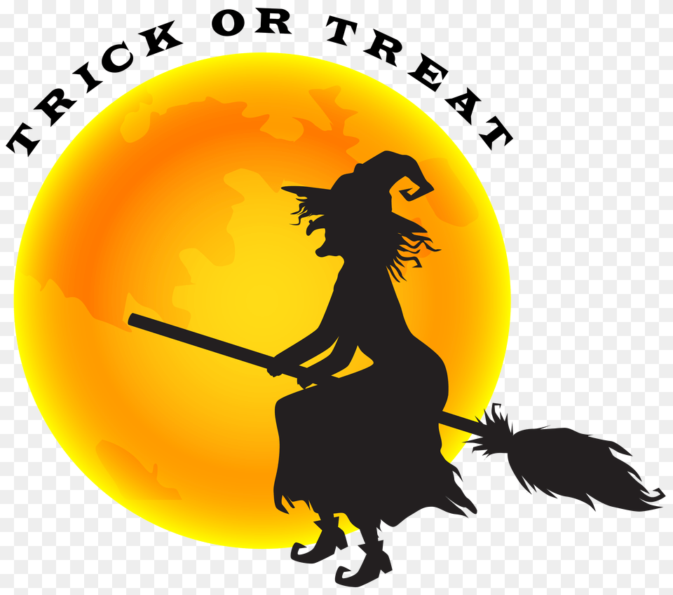 Halloween Witch And Moon Clip Art Halloween Witch Orange Moon, Adult, Female, Person, Woman Png Image