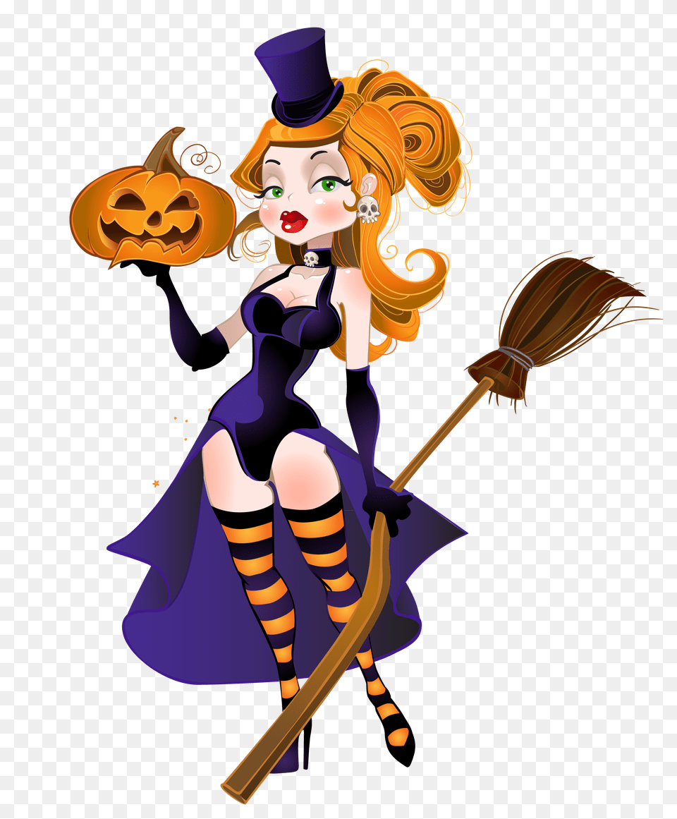 Halloween Witch With Broom And Pumpkin Gallery, Person, Face, Head Free Png