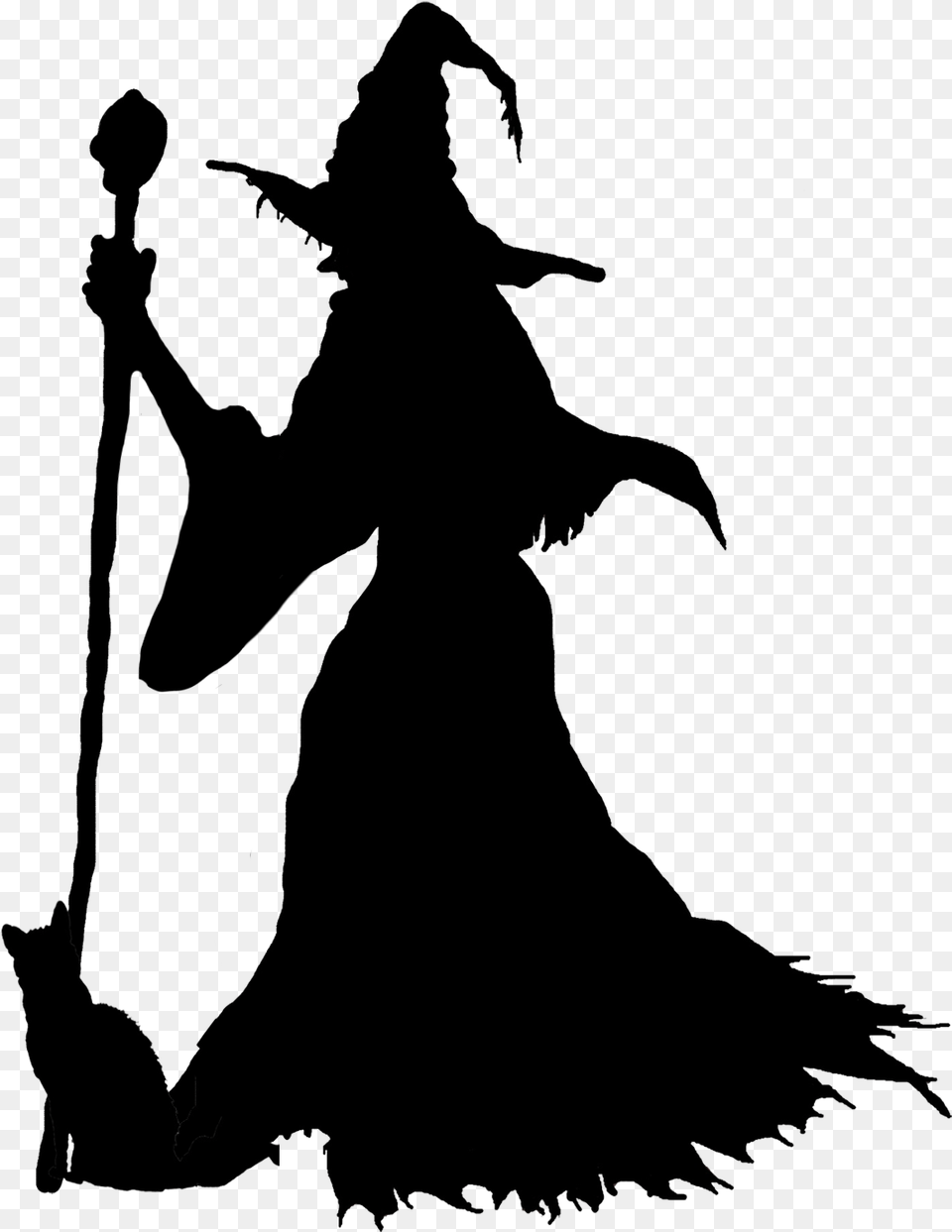 Halloween Witch With Cat Witches Clipart Black And White, Fashion, Dancing, Leisure Activities, Person Free Png Download