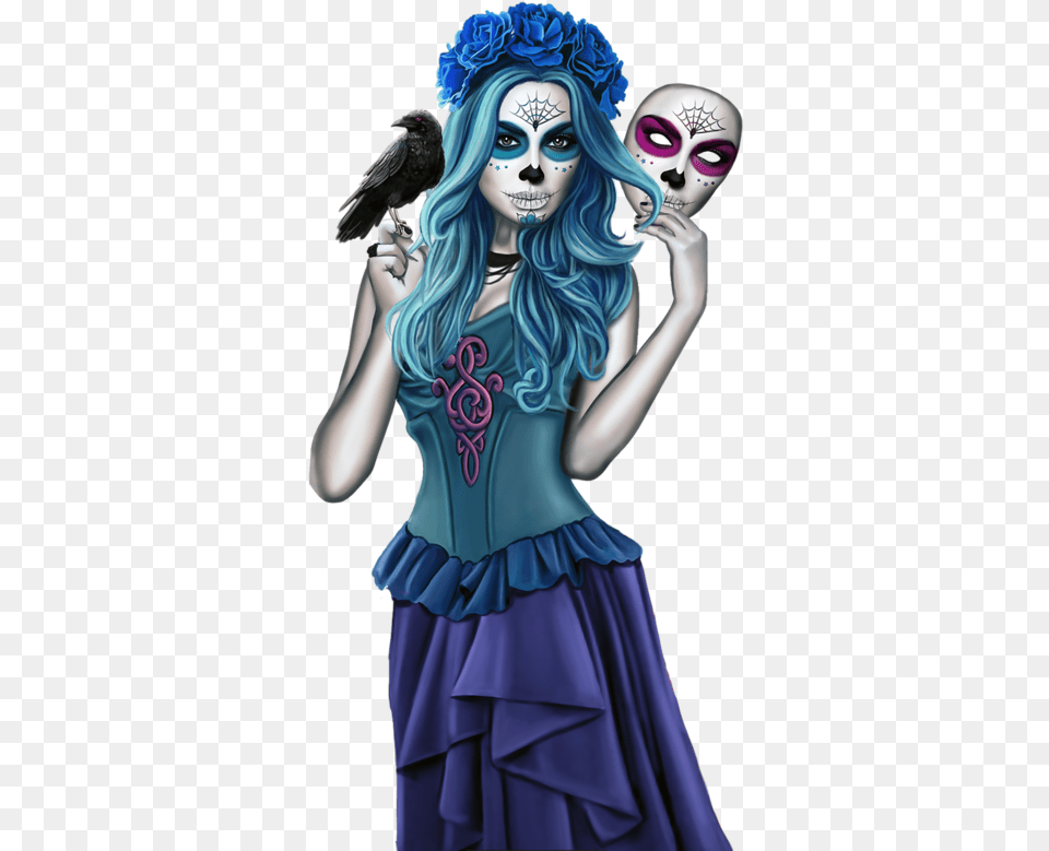 Halloween Woman Girl Femme Female Skull Sugarskull Halloween Costume, Adult, Person, Clothing, Bird Png