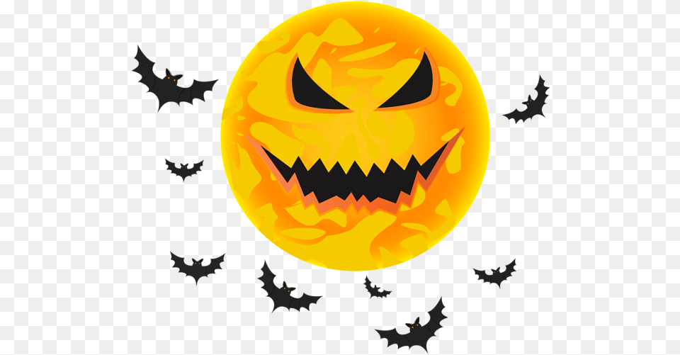 Halloween Yellow Moon And Bats Transparent Clip Art Clip Art, Logo, Festival, Face, Head Free Png