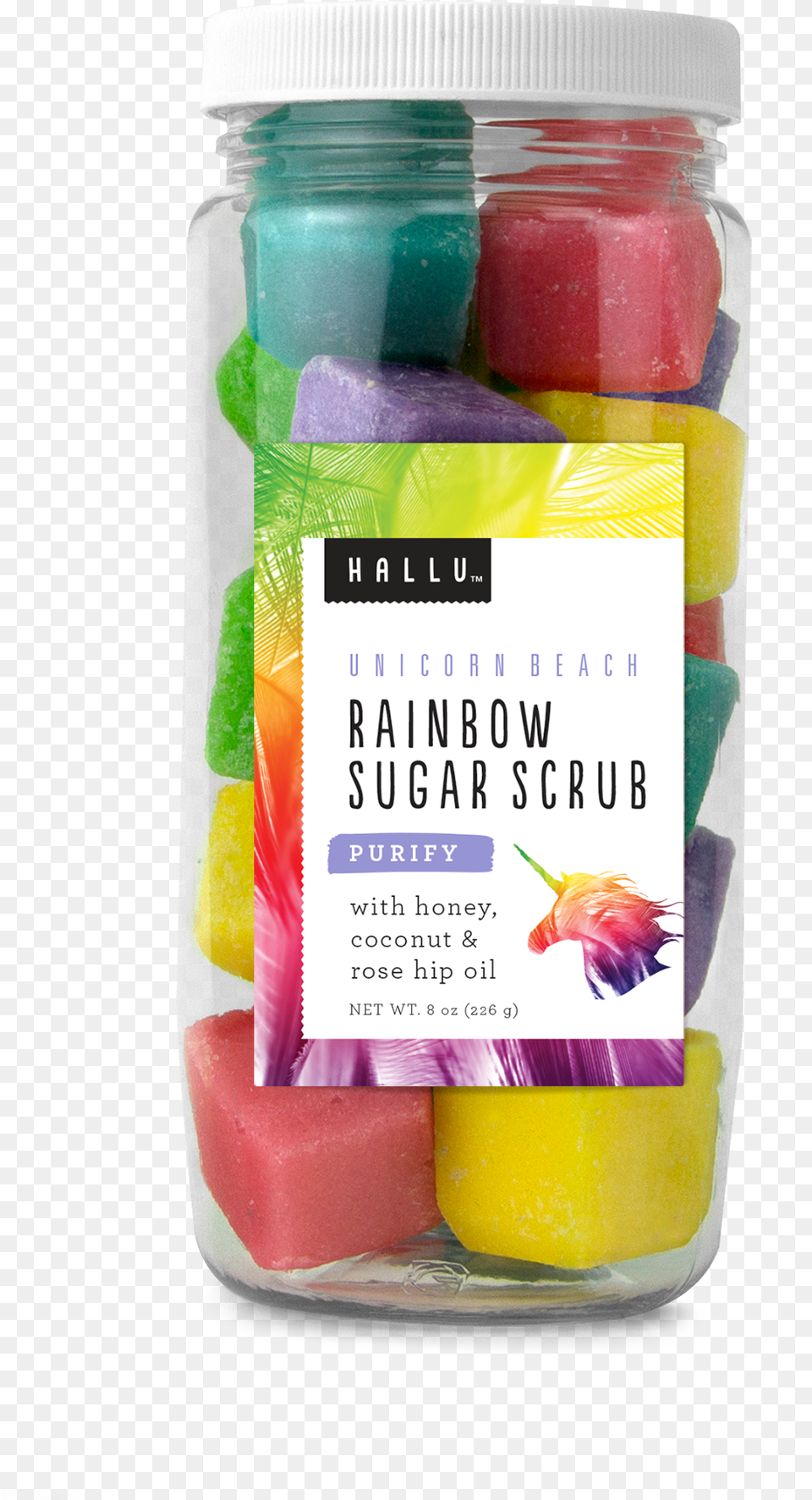 Hallu Unicorn Rainbow Colored Sugar Scrub Cubes Unicorn Sugar Cube Unicorn, Bottle, Cosmetics, Perfume Free Png Download
