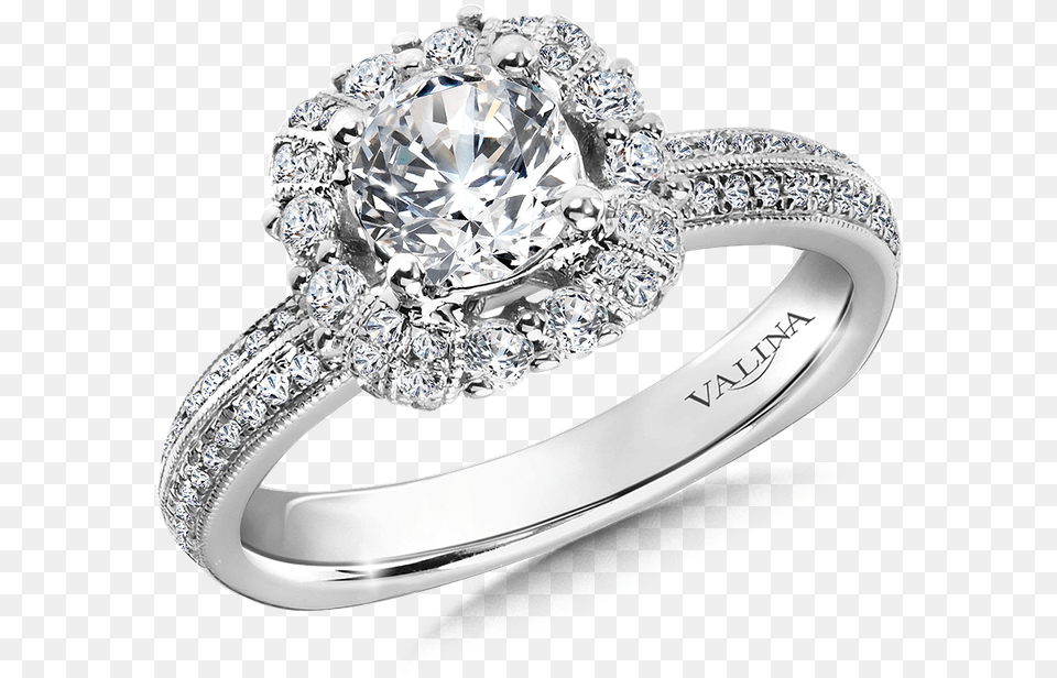 Halo Engagement Ring Mounting In 14k White Gold 38 Ct Tw Engagement Rings Transparent Background, Accessories, Jewelry, Diamond, Gemstone Png Image