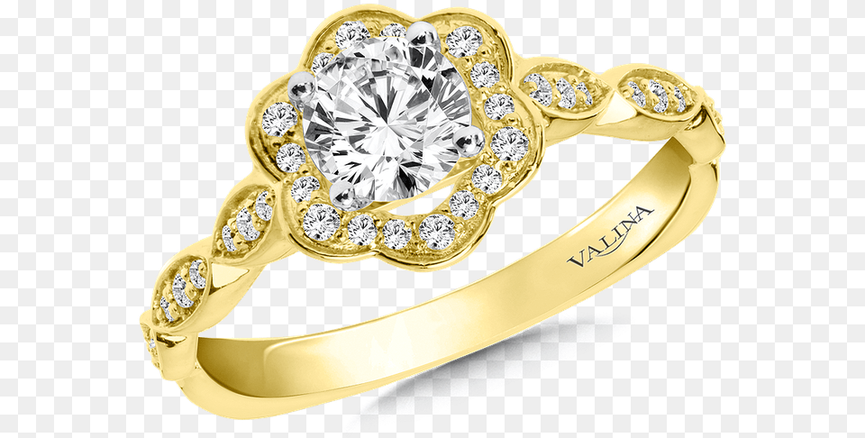 Halo Engagement Ring Mounting In 14k Yellow Gold 17 Ct Tw Ring, Accessories, Diamond, Gemstone, Jewelry Png