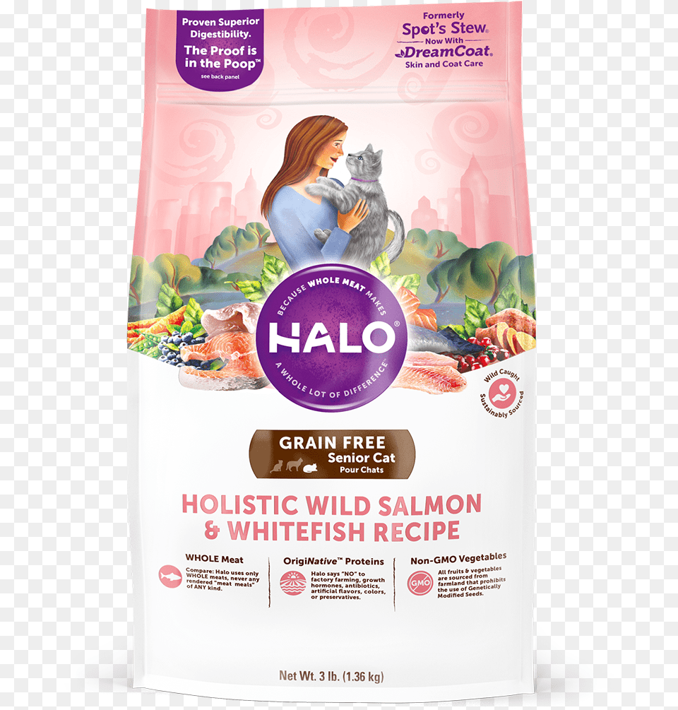 Halo Holistic Grain Wild Salmon And Whitefish Halo Indoor Cat Food, Adult, Poster, Person, Woman Free Png