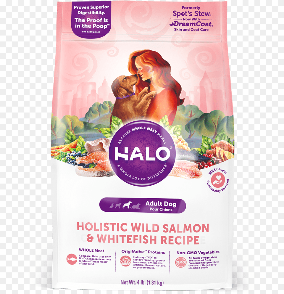 Halo Holistic Wild Salmon And Whitefish Recipe For Halo Dog Food, Adult, Poster, Person, Female Png