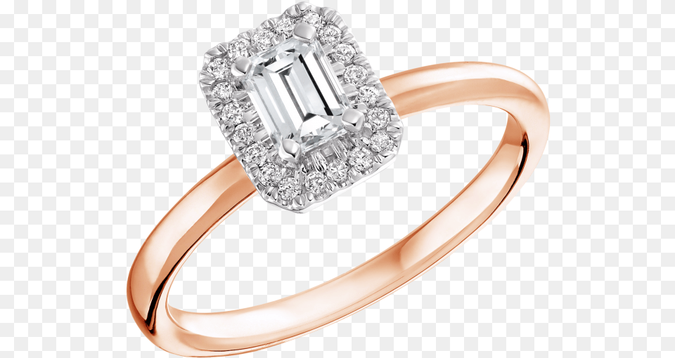 Halo Rose Gold Ring Rectangle Engagement Nireland Rose Gold Ring Diamond Rectangle, Accessories, Gemstone, Jewelry, Silver Png