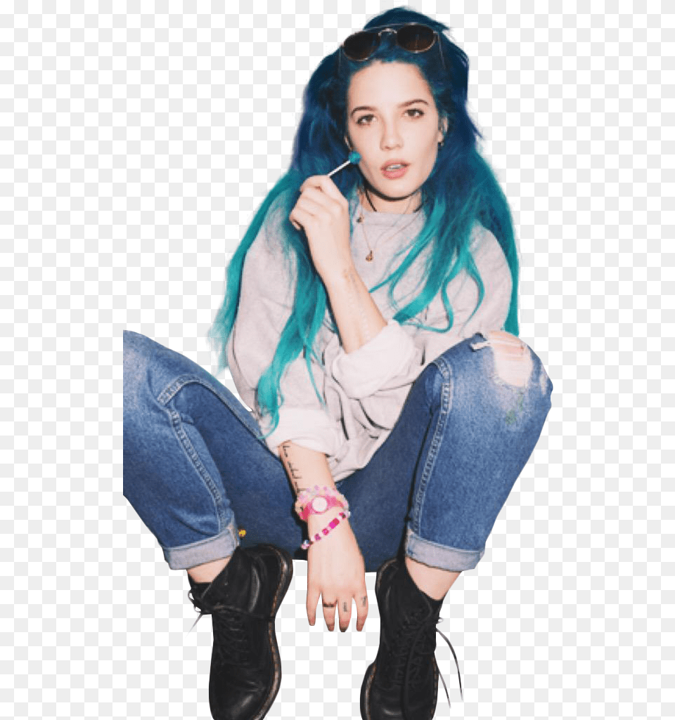 Halsey Long Blue Hair, Person, Teen, Girl, Female Free Png Download