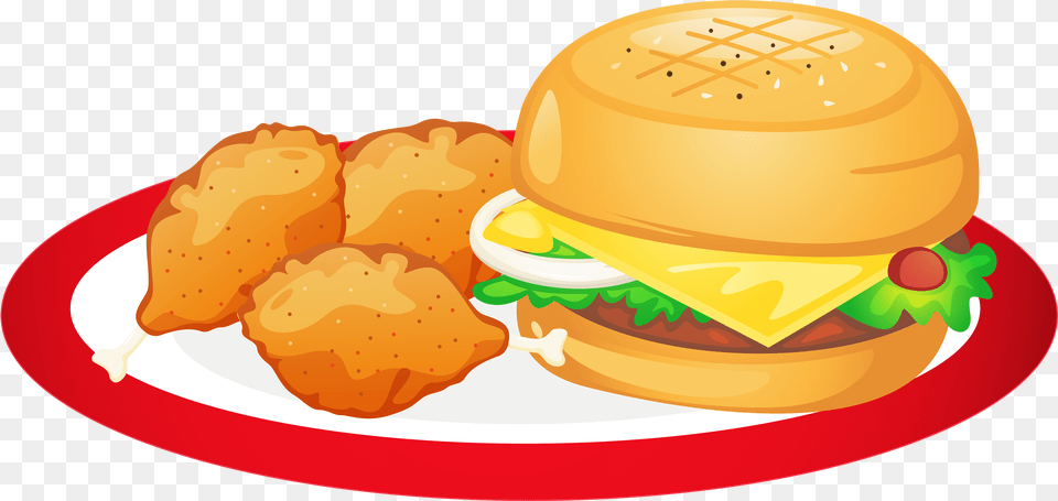 Hamburger And Chicken Legs Plate Clipart Clip Art Food On Plate, Burger, Lunch, Meal, Fried Chicken Free Png Download