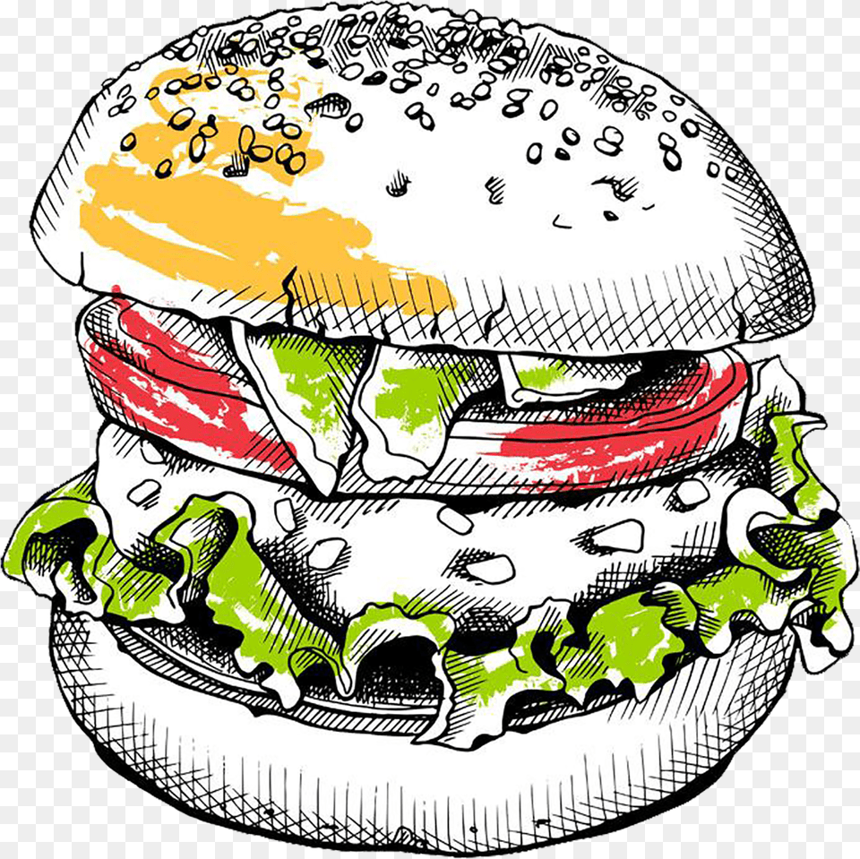Hamburger Clipart Bacon Cheeseburger Vector Painted Burgers, Burger, Food, Baby, Person Png Image