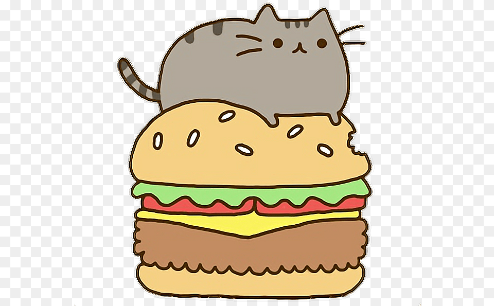 Hamburger Fastfood Kawaii Cat Food Ftestickers Scfastfo Pusheen The Cat, Burger, Birthday Cake, Cake, Cream Free Png Download