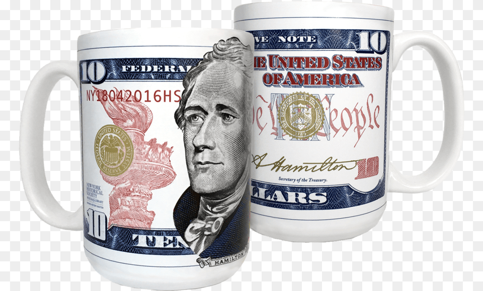 Hamilton Mug 10 Dollar Bill, Adult, Man, Male, Person Free Png Download