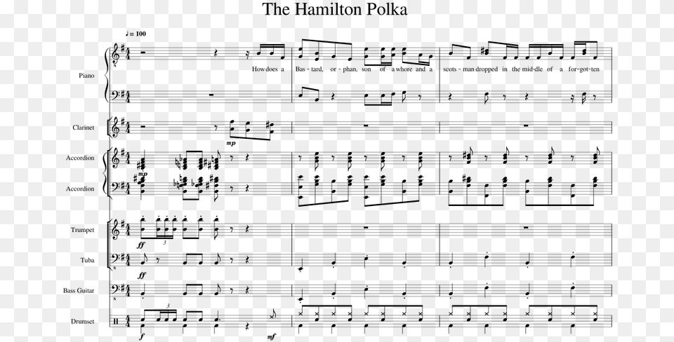 Hamilton Polka Sheet Music, Gray Free Png Download