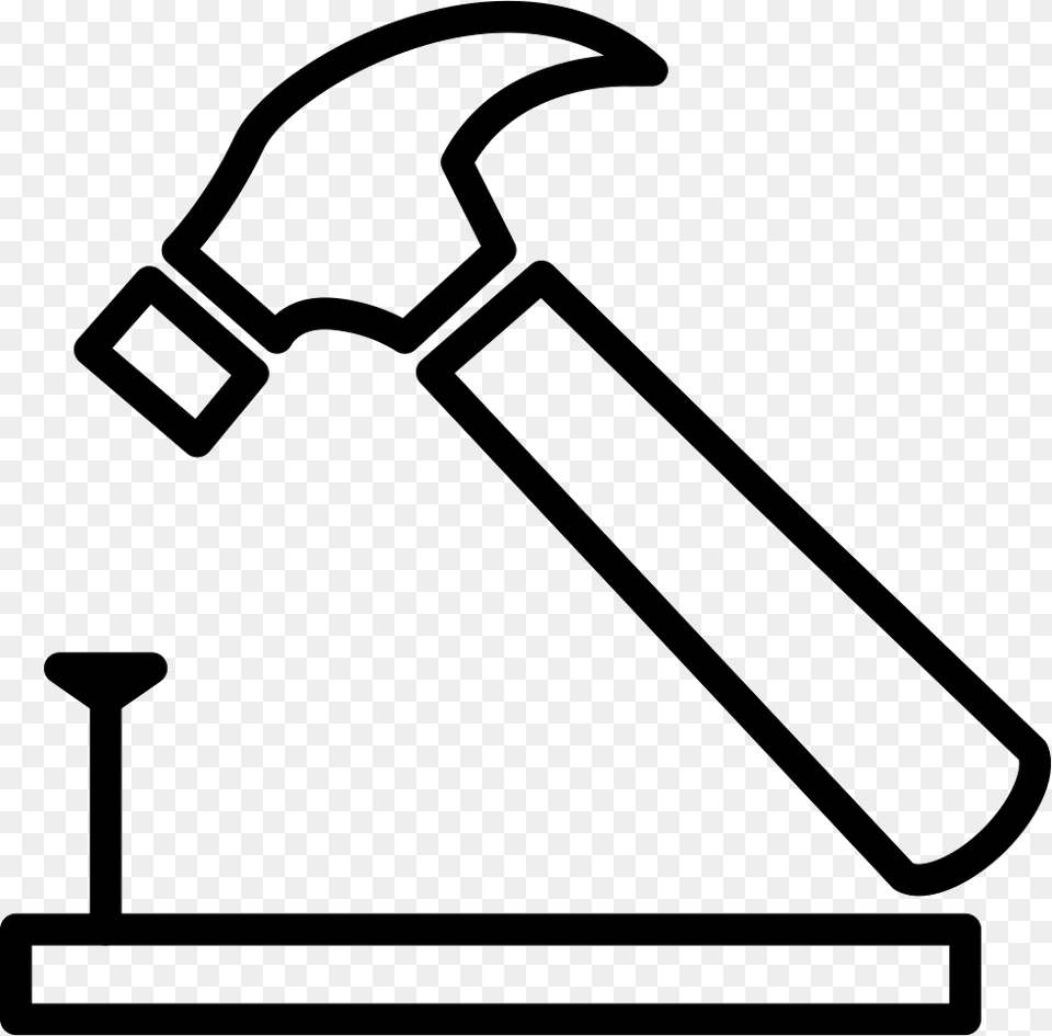 Hammer And Nail On Wood Outline Hammer And Nail Svg, Device, Tool Png Image