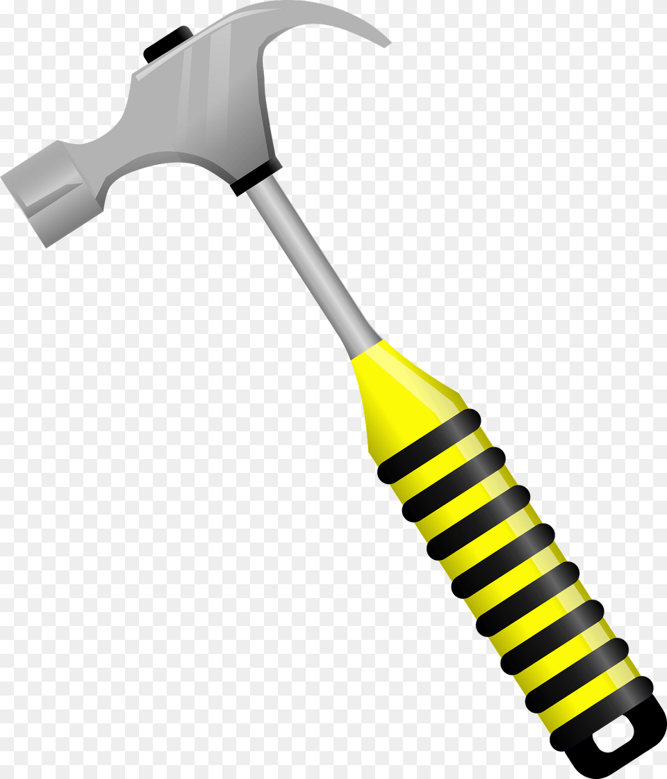 Hammer With A Yellow And Black Striped Handle Clipart, Device, Tool Free Png Download