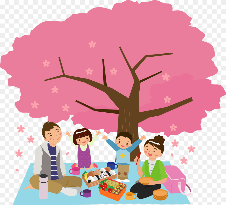 Hanami Cherry Blossoms Family Clipart, Person, People, Art, Baby Png