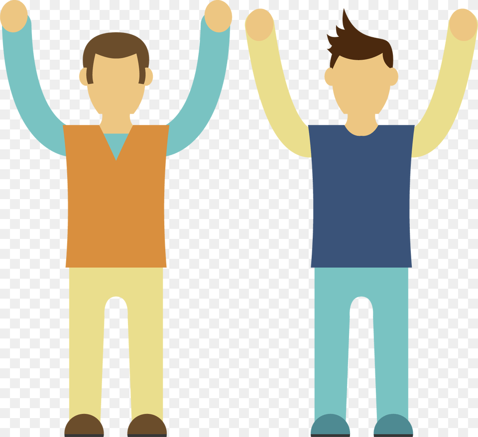 Hand Cartoon Cartoon Man With Hands Up, T-shirt, Clothing, Pants, Boy Png