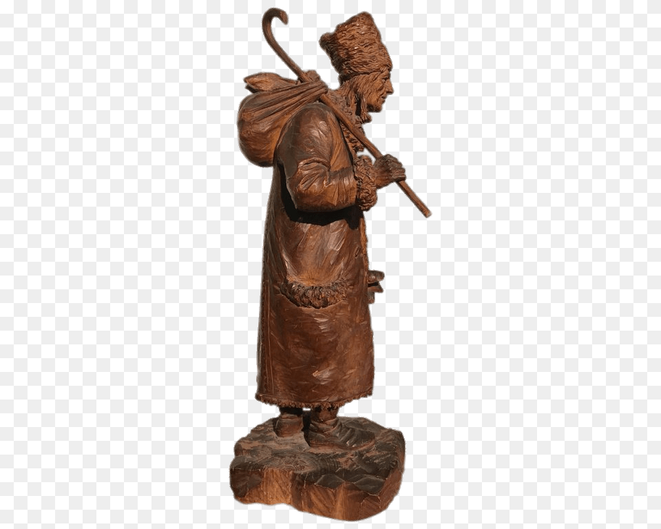 Hand Carved Wooden Pilgrim Sculpture, Clothing, Coat, Adult, Man Free Transparent Png