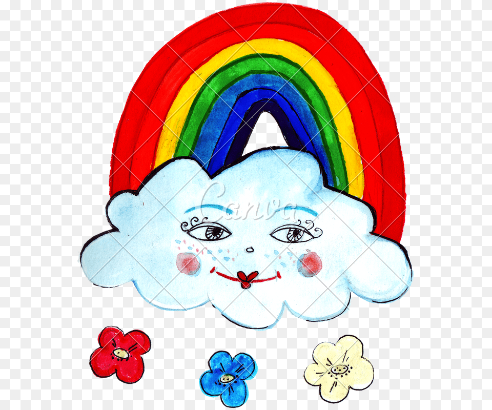 Hand Drawing Of Colorful Watercolor Rainbow And Clouds, Art, Baby, Person, Face Free Png Download