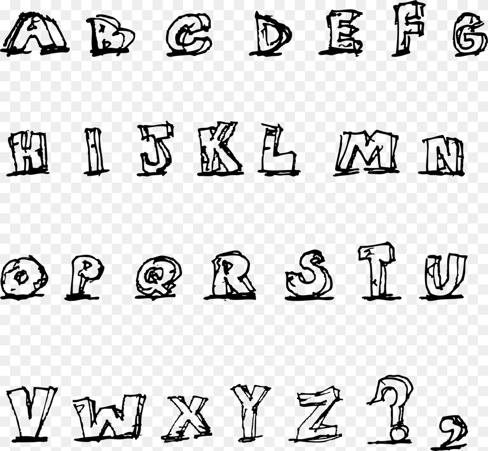 Hand Drawn Blocky Alphabet In Caps Clip Arts, Gray Free Transparent Png