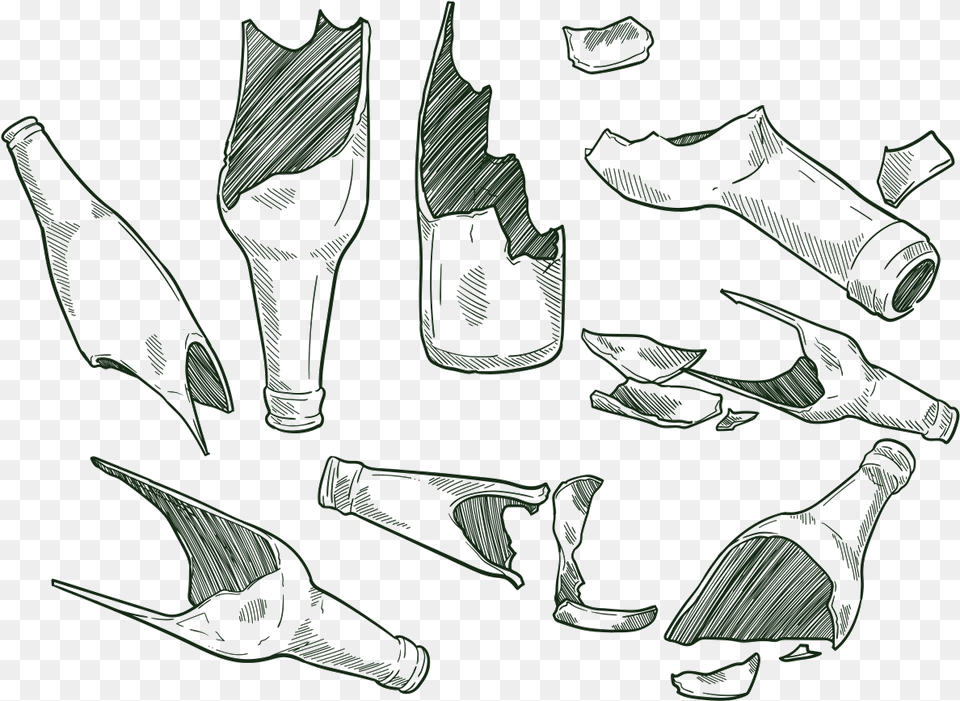 Hand Drawn Broken Bottle Vector Broken Beer Bottles Drawing, Clothing, Footwear, High Heel, Shoe Png Image