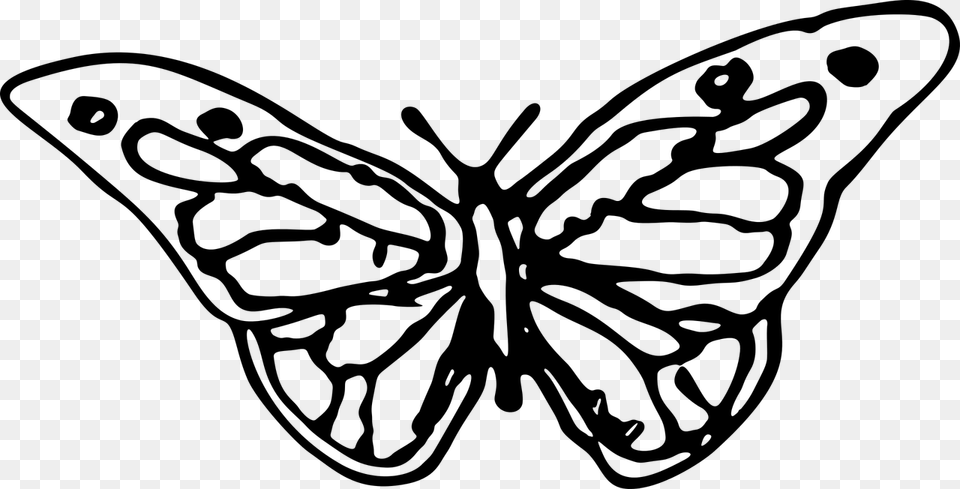 Hand Drawn Butterfly Silhouette, Gray Png