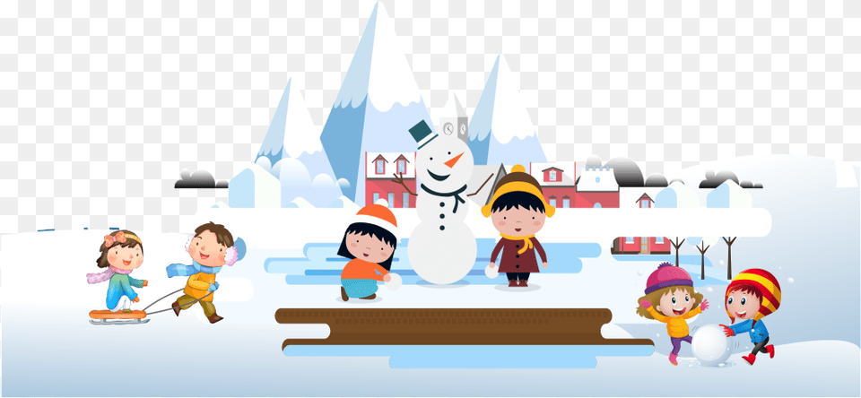Hand Drawn Cartoon Children Snow Play, Outdoors, Nature, Person, Winter Free Transparent Png