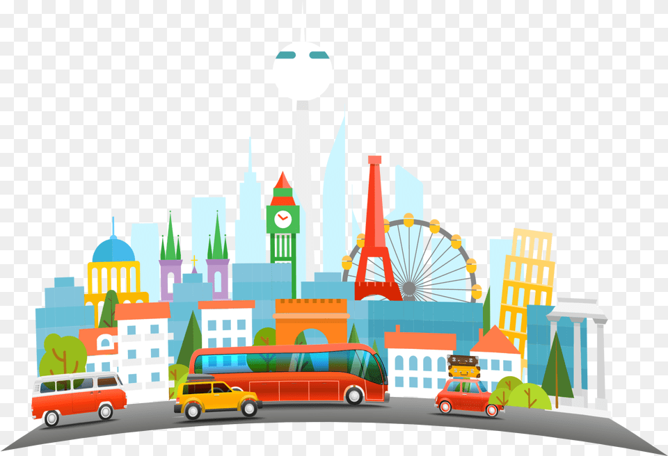 Hand Drawn Cartoon City Decoration Vector Roller Coaster, Urban, Street, Metropolis, Road Free Png Download