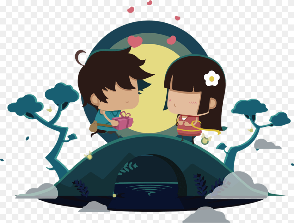 Hand Drawn Cartoon Couple Decoration Qixi Festival, Art, Graphics, Outdoors, Baby Png Image