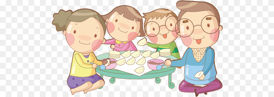 Hand Drawn Cartoon Family Reunion Eat Dumpling Clipart, Cutlery, Person, People, Meal Free Transparent Png