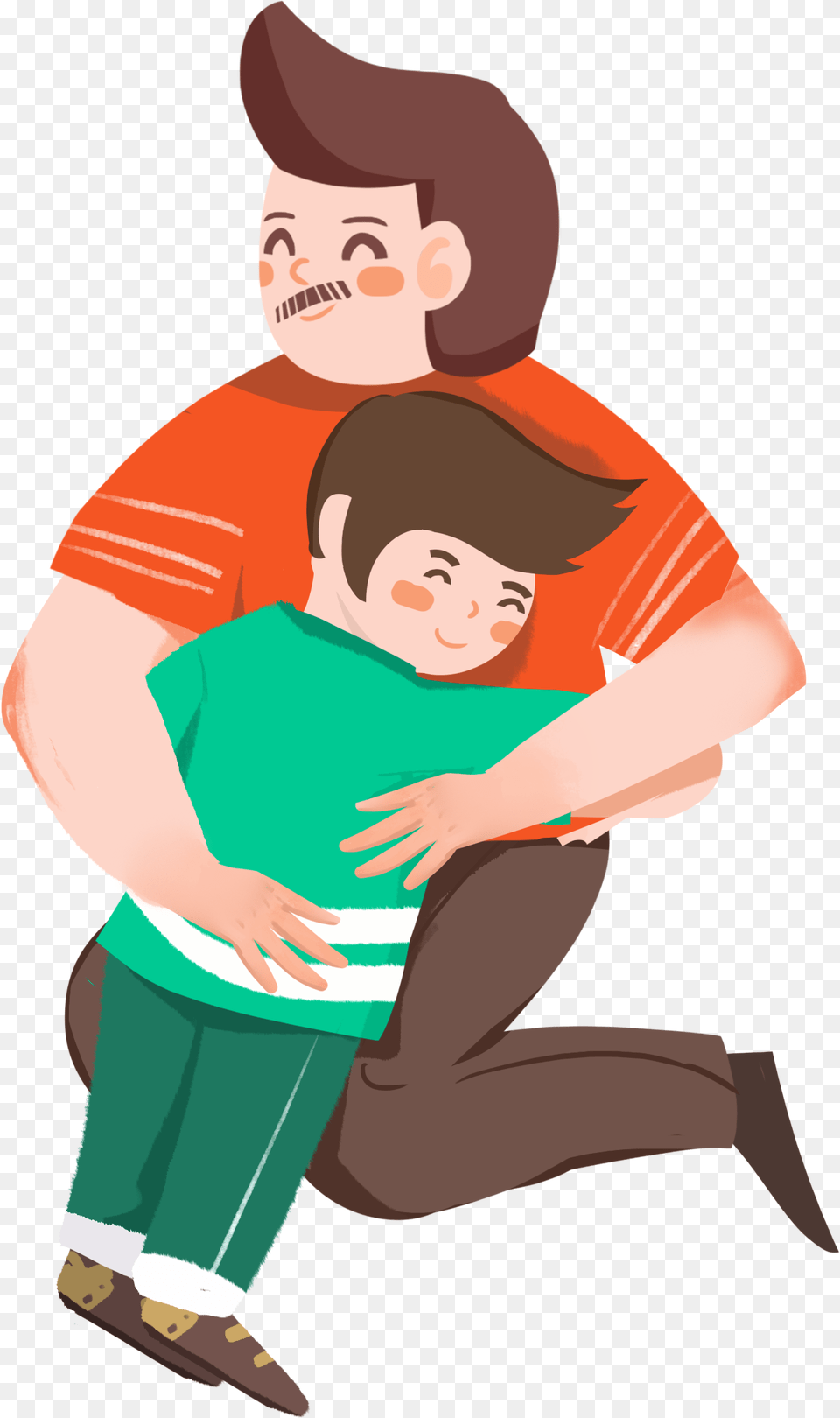 Hand Drawn Cartoon Father And Son Hug Decorative Psd Cartoon, Baby, Person, People, Hugging Free Transparent Png