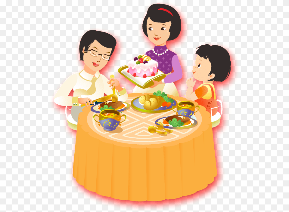 Hand Drawn Cartoon Flat Family Eating Cartoon, Meal, Food, Lunch, Person Png