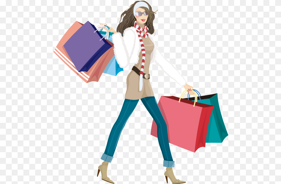 Hand Drawn Cartoon Flat Fashion Shopping Girl Mujer De Compras, Woman, Adult, Female, Person Png