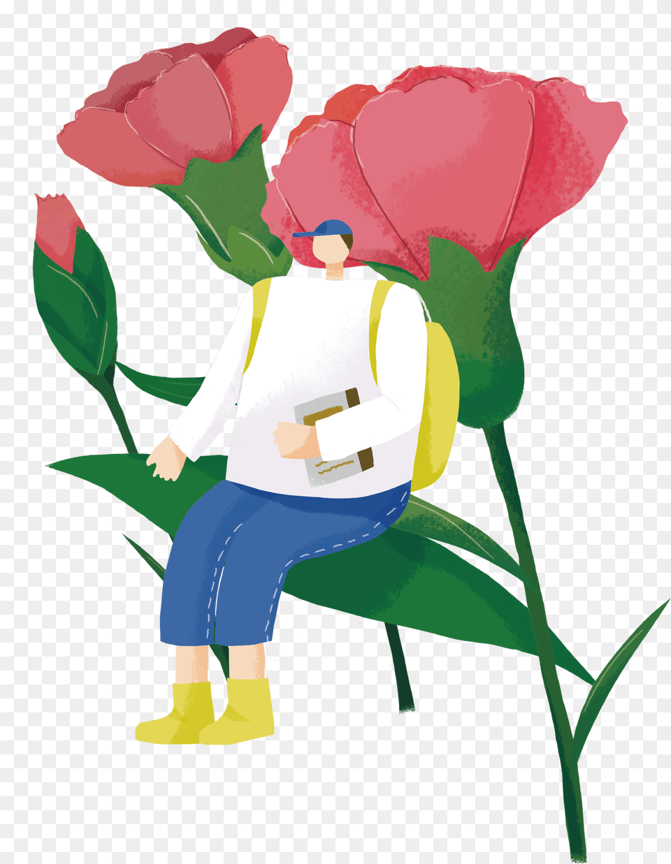 Hand Drawn Cartoon Flower Decoration Vector, Adult, Rose, Plant, Person Free Transparent Png