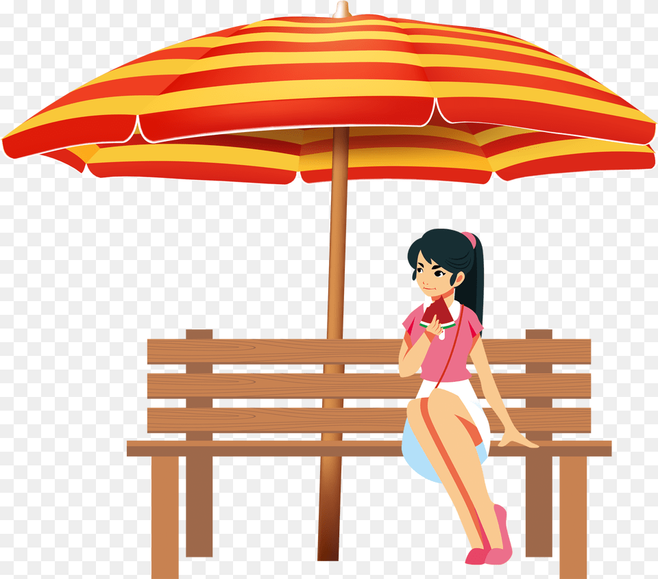Hand Drawn Cartoon Girl Vacation Decoration Vector Old Man Sitting Clipart, Canopy, Person, Umbrella, Face Free Png