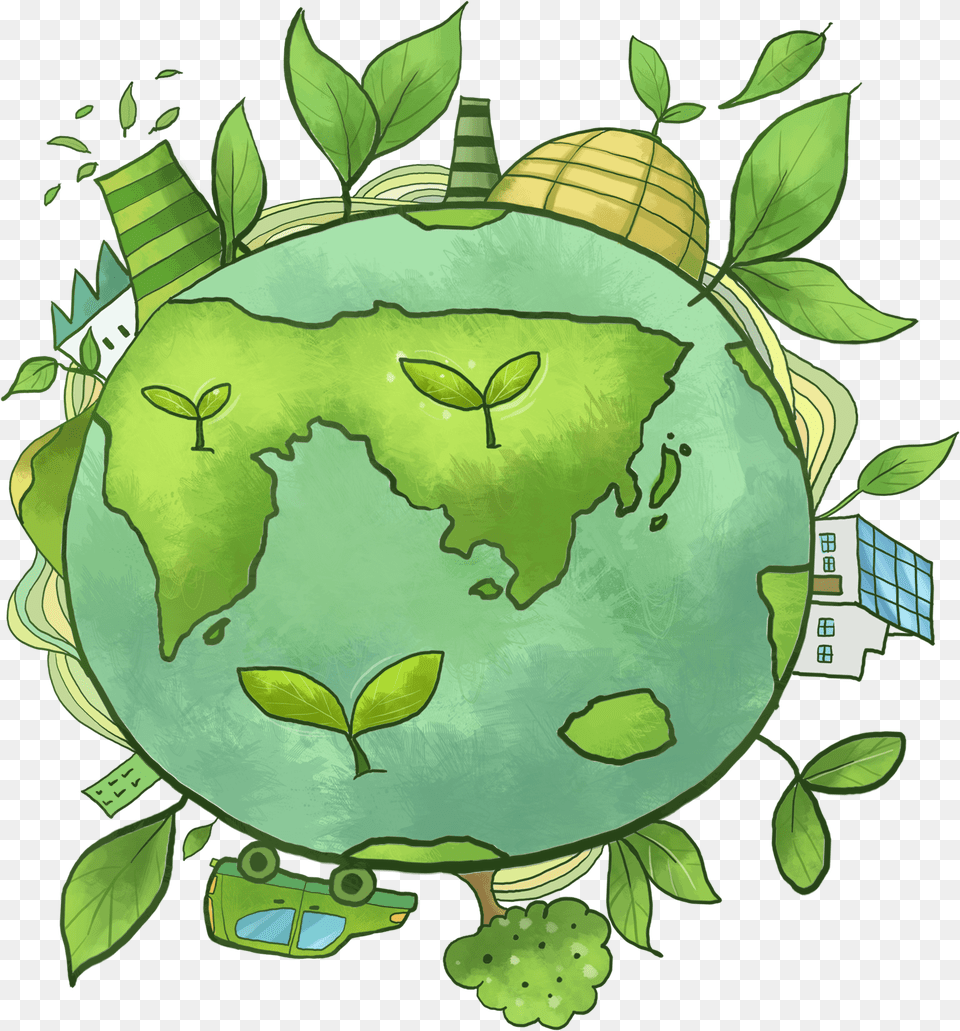 Hand Drawn Cartoon Green Earth Decorative Environment Background, Plant, Astronomy, Outer Space, Planet Png Image